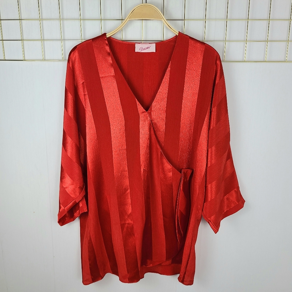 Scaasi Red Stripe Metallic Oversized 70s 80s Vintage Tunic Top